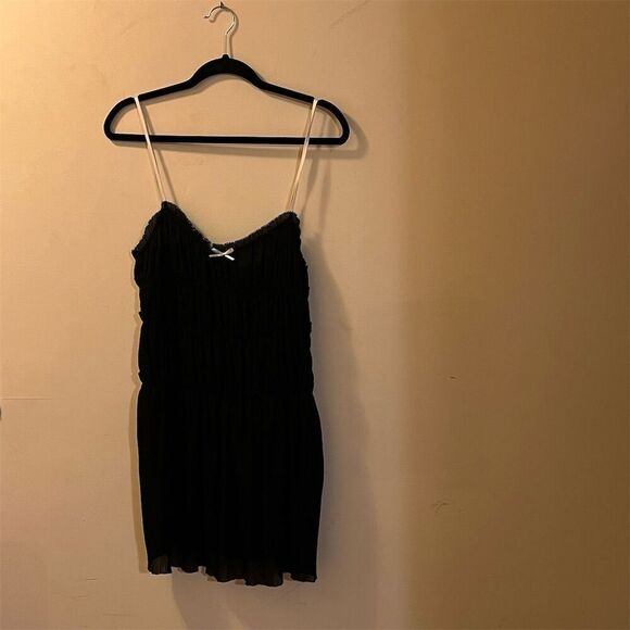 Zara Women's Black Mini Dress with Bow Size L Party Cocktail Romantic Goth NWT - Picture 4 of 11